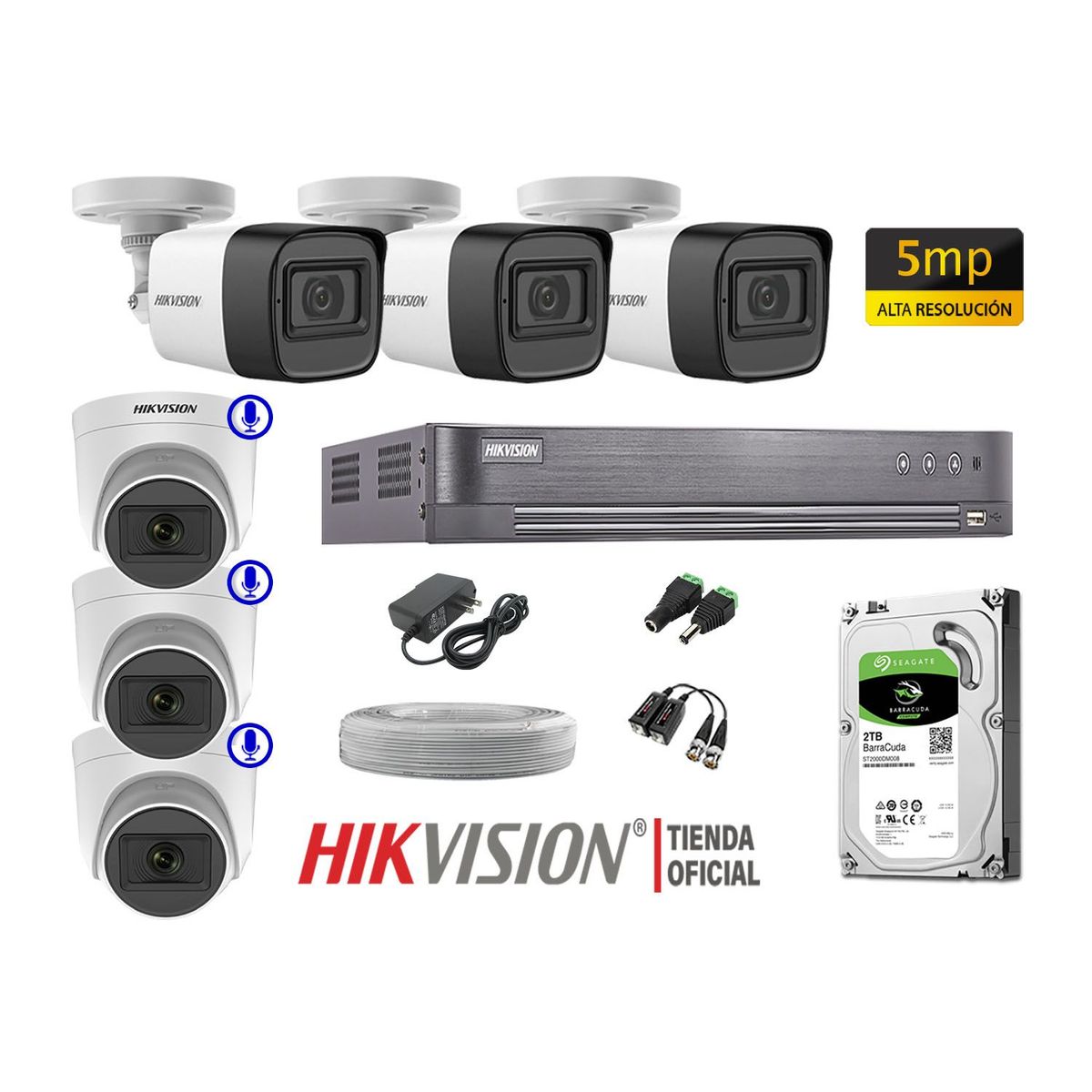 HIKVISION - Cámaras Seguridad Kit 6 5Mp 03 Camaras Audio Incorporado P2P