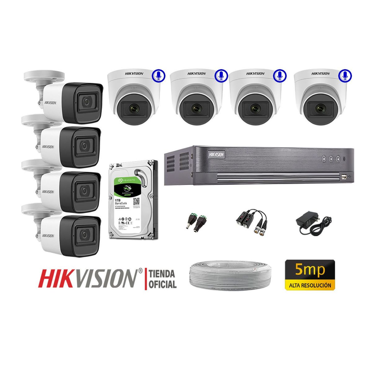HIKVISION - Cámaras Seguridad Kit 8 5Mp 04 Camaras Audio Incorporado Completo