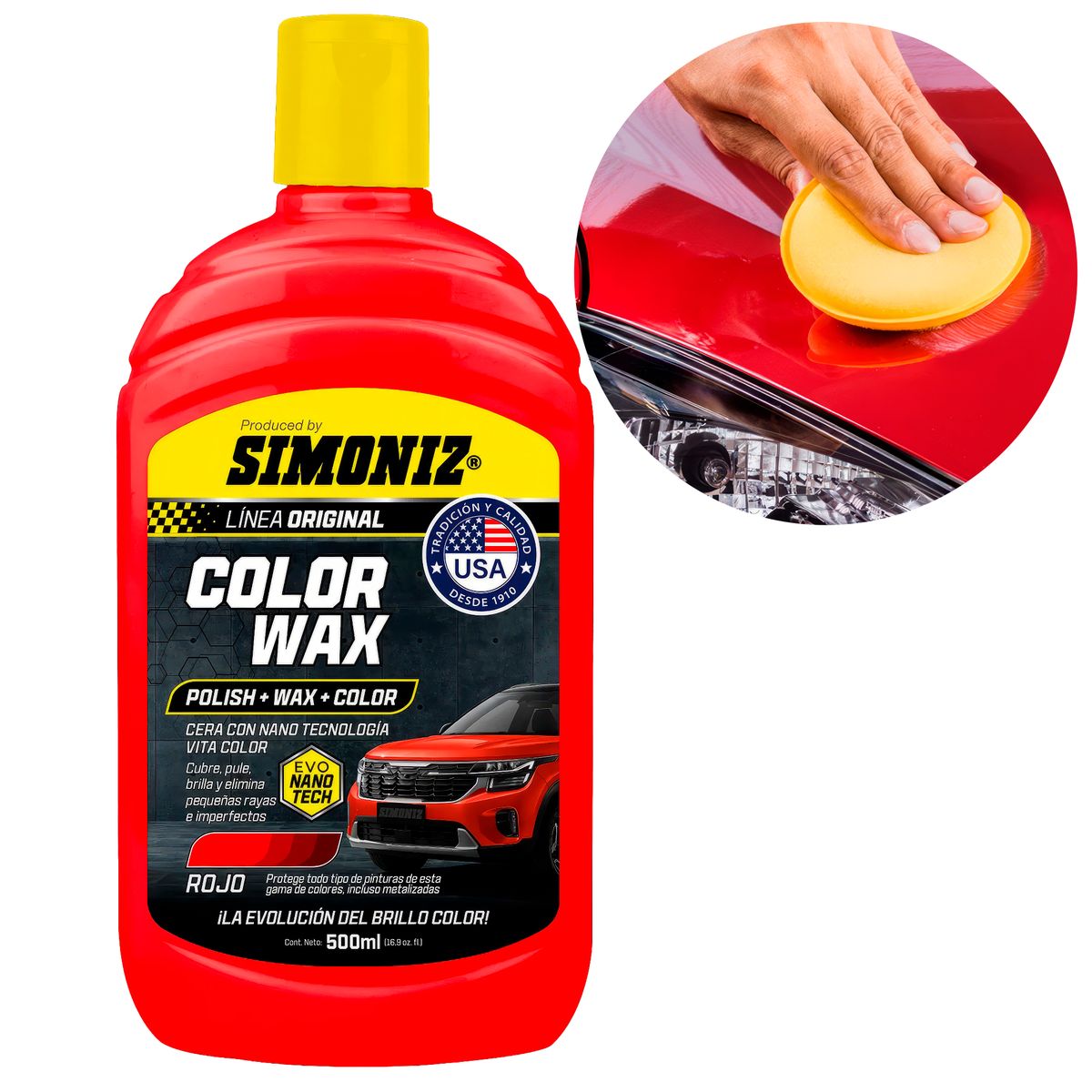 SIMONIZ - Cera Simoniz Liquida 500ml 3en1 Tecnologia EVO NANO Color Rojo