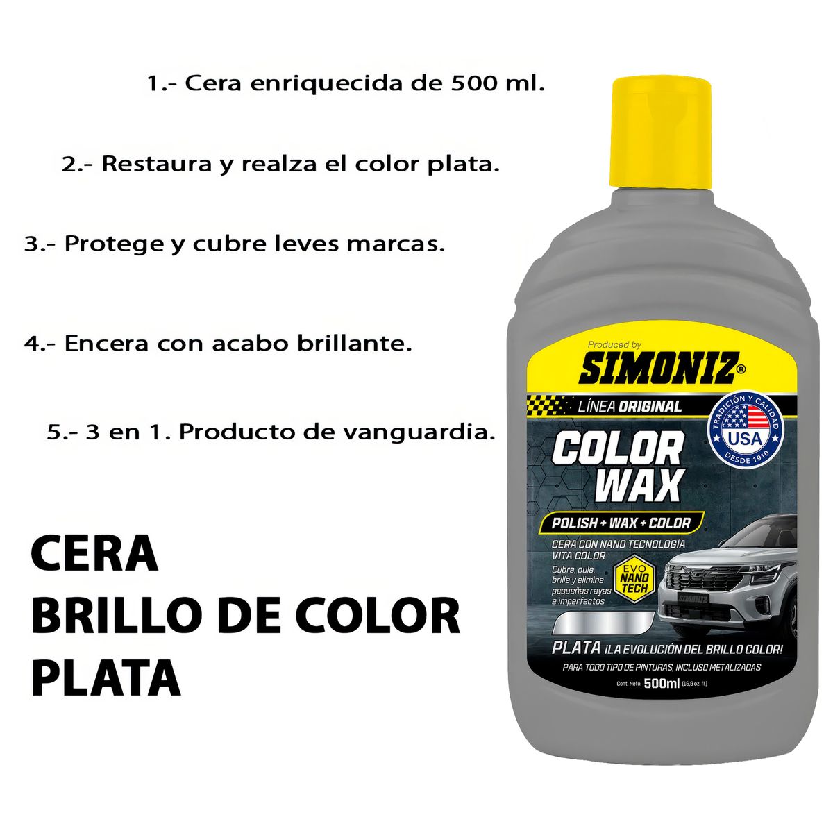 SIMONIZ - Cera Simoniz Liquida 500ml 3en1 Tecnologia EVO NANO Color Gris