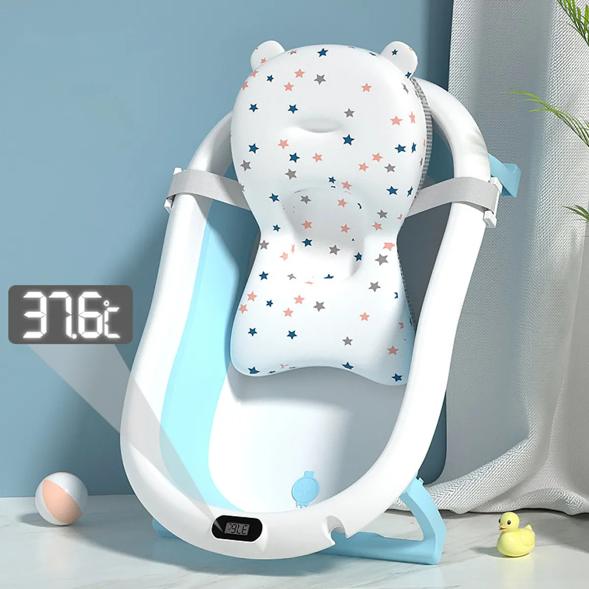 BABYKISS - BAÑERA PARA BEBE PLEGABLE CON TERMOMETRO Y COJIN PREMIUM