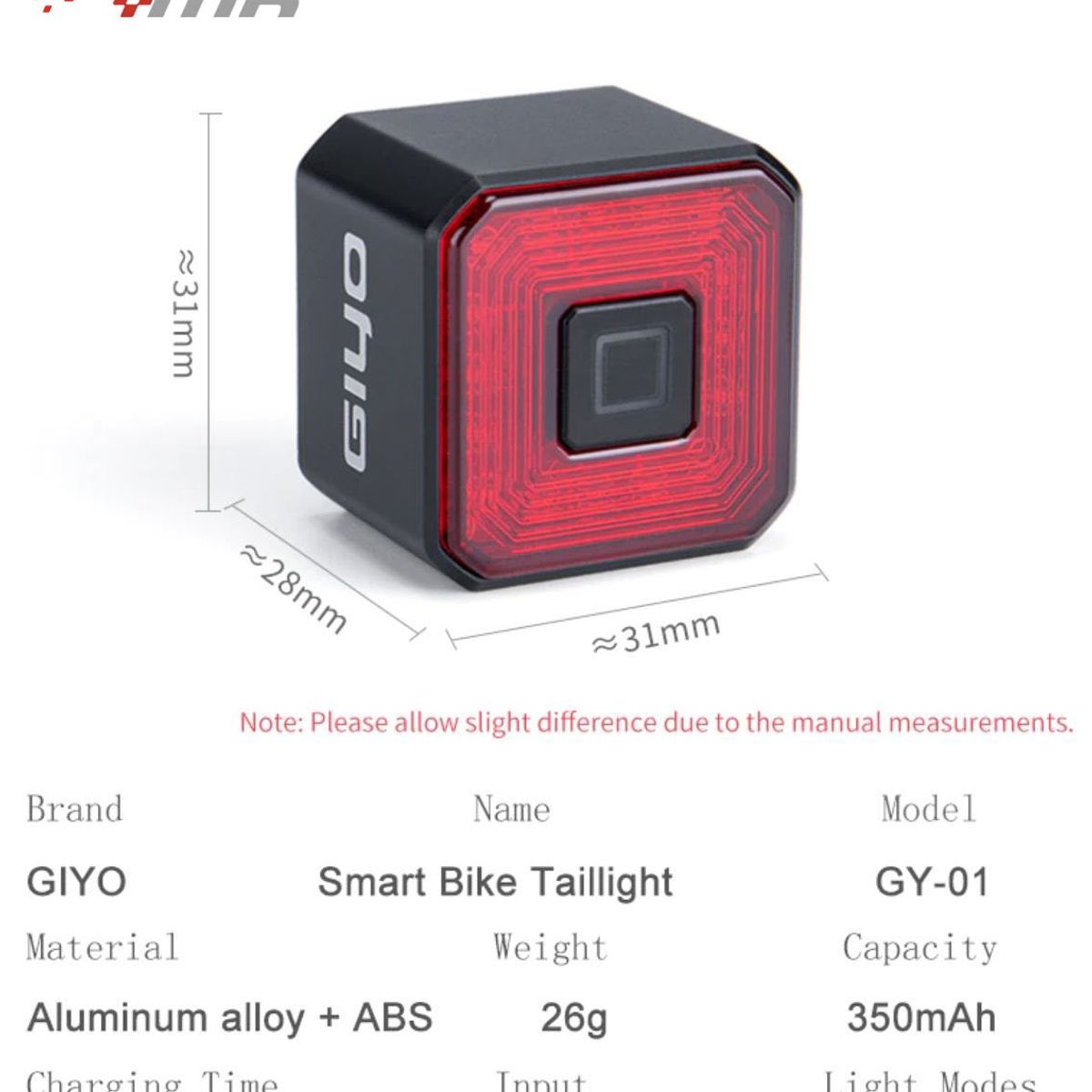 GIYO - Luz Led para bicicleta con 6 modos de cambio carga usb GIYO