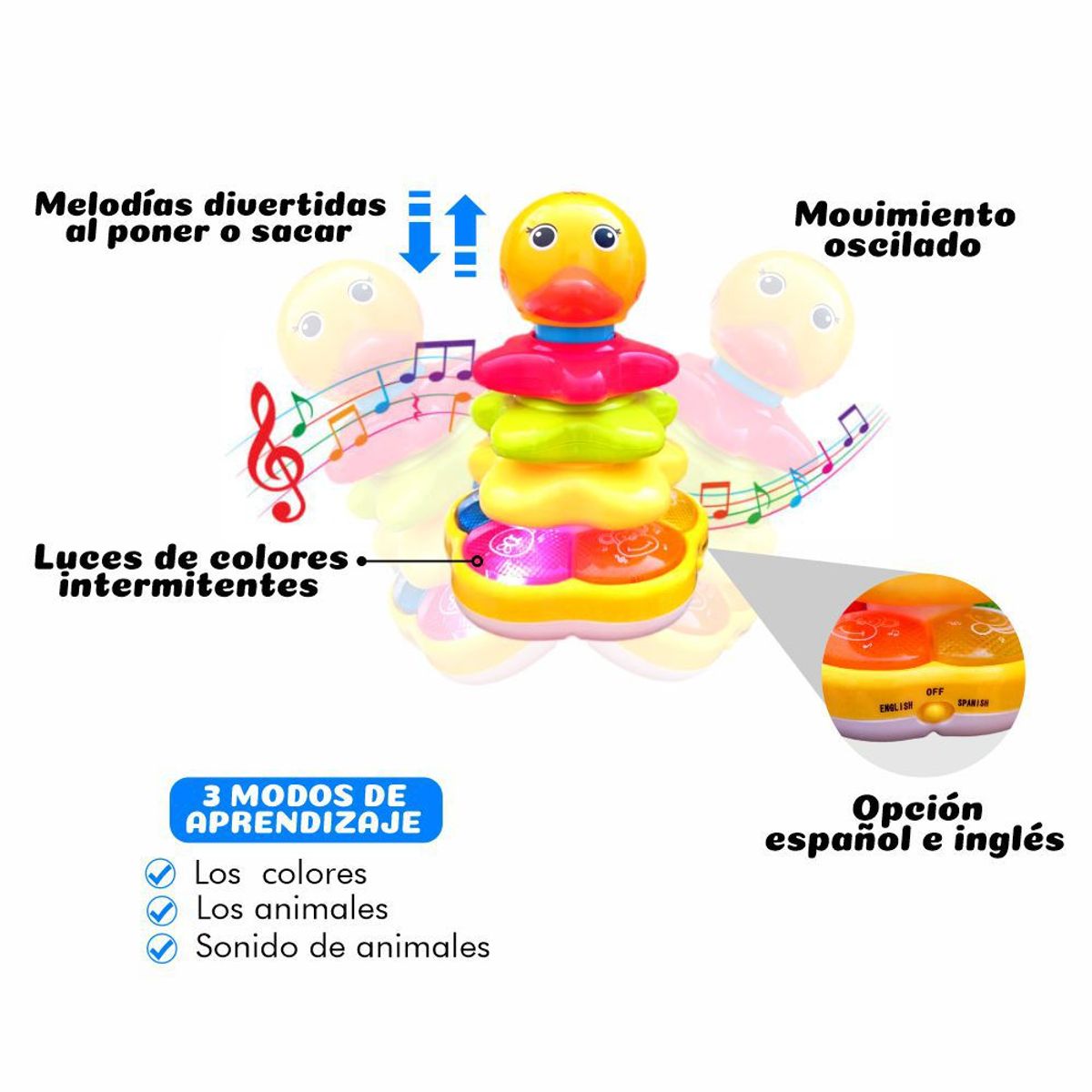GENERICO - Juguete Patito Apilable Luces y Sonidos en Inglés y Español