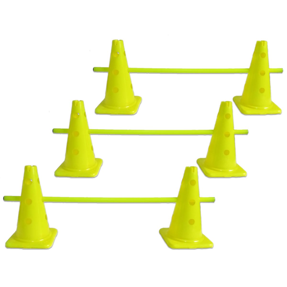 GENERICO - CONOS DEPORTIVO 36CM C/ ORIFICIO 6 UDS 3 VARILLAS AMARILLO