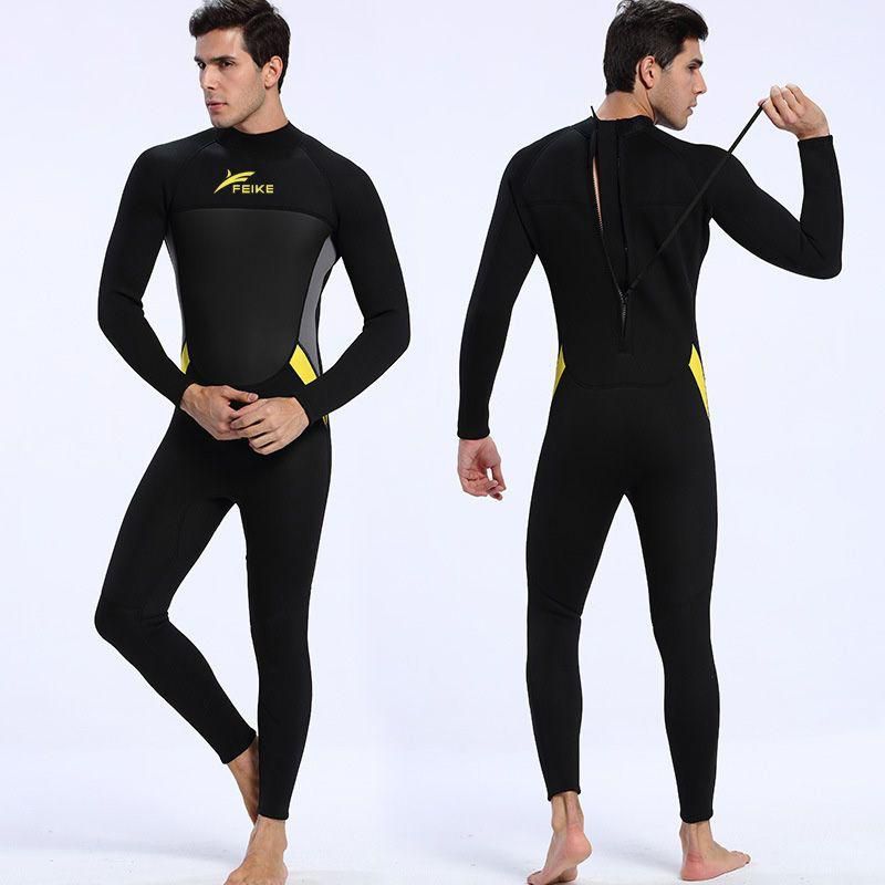 FEIKE - Wetsuit XL Neopreno 3mm Negro Amarillo Cierre Espalda