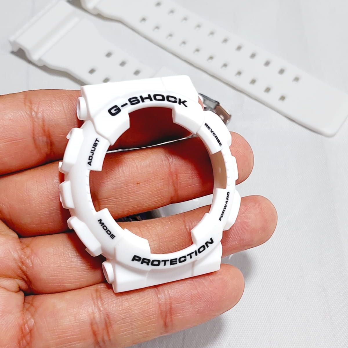 GENERICO - Correa Repuesto + Bisel para CASIO G-SHOCK GA100 / 110 / 120 - Blanco