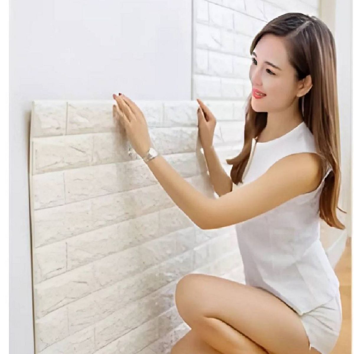 GENERICO - Pack x 6 Pcs Papel Tapiz Autoadhesivo Decoración 3D Ladrillo Blanco