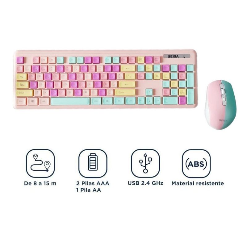 SEISA - Teclado y Mouse Inalámbrico Rosado