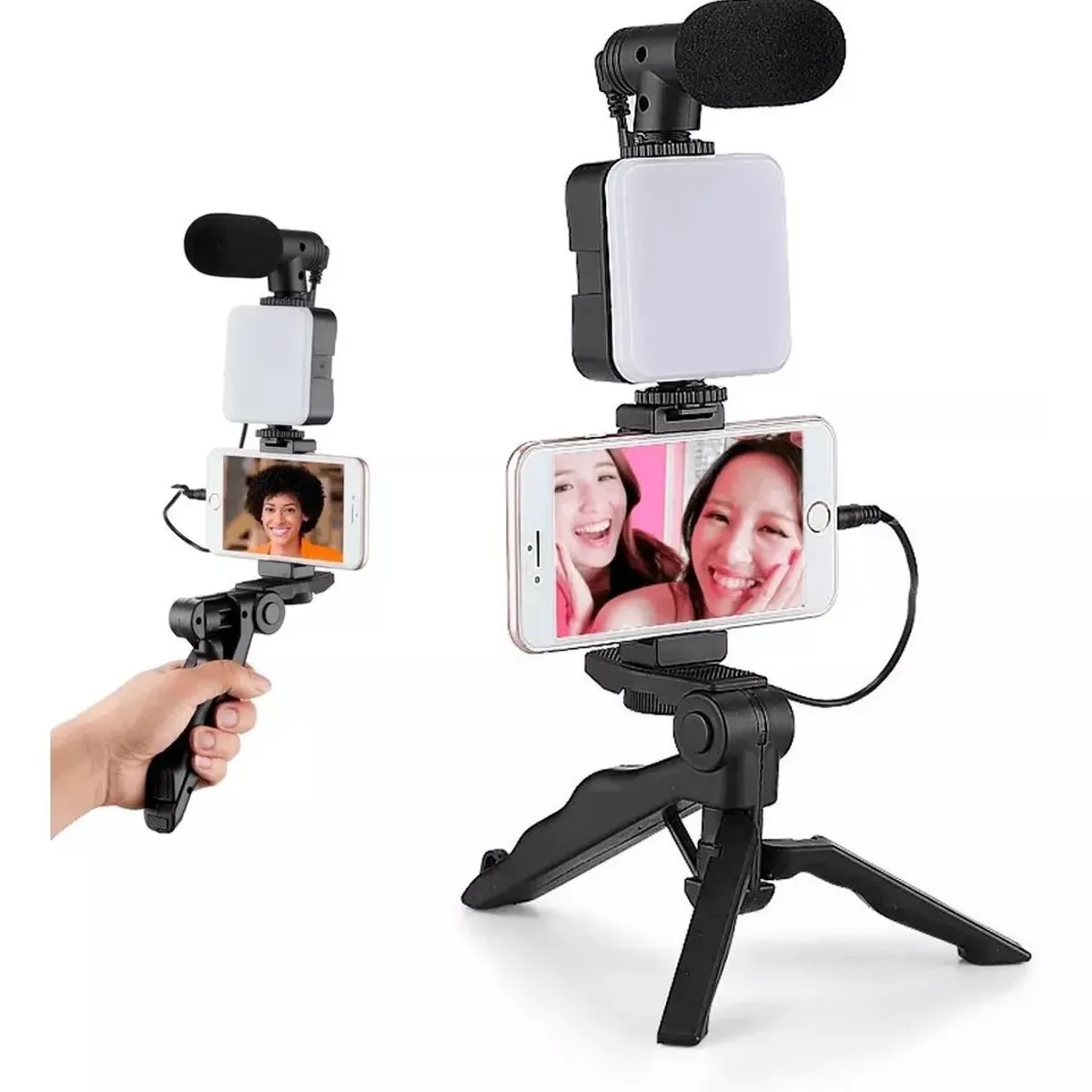 SEISA - Kit de Grabación Vlogger Mini Tripode Micrófono Control Luz Led