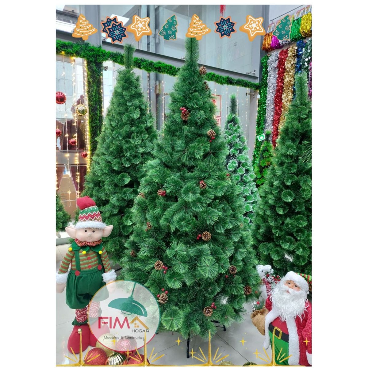 GENERICO - Árbol de Navidad 1.8 m. pino verde frondoso con piñas y cerezas