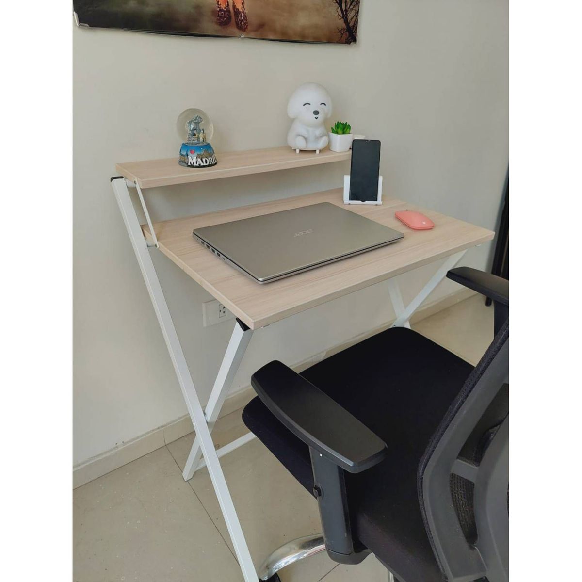 GENERICO - Escritorio plegable color manzano con estructura blanca