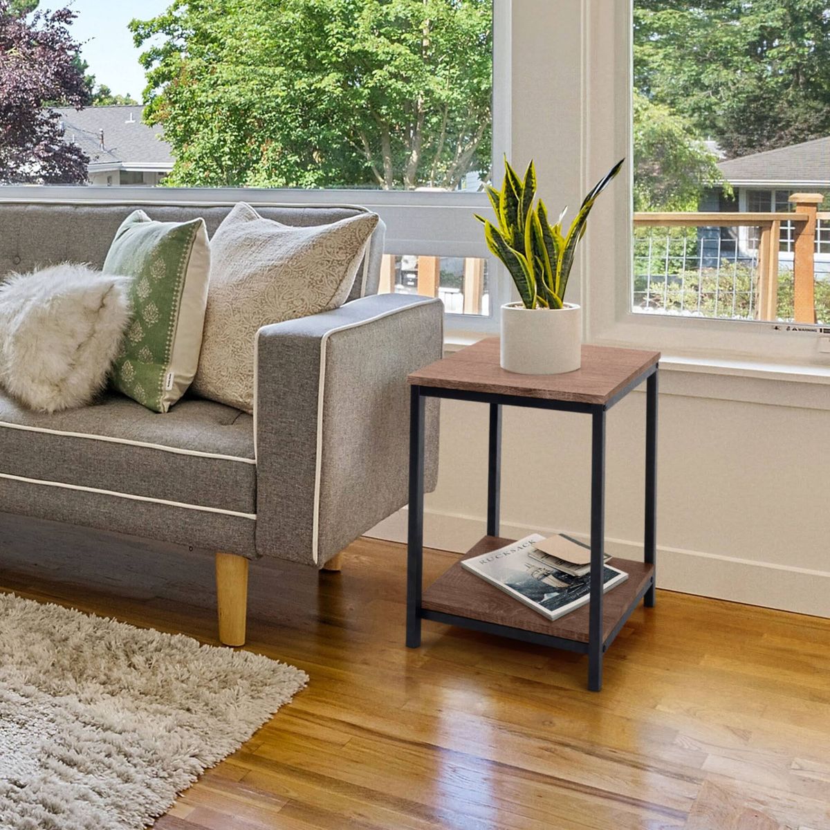 GENERICO - Mesa auxiliar industrial nogal 40x40x60