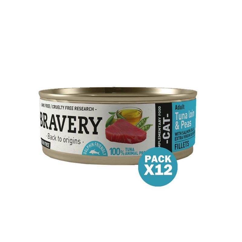 BRAVERY - Bravery Lomo de Atún y Guisante Gato Adulto Lata 70gr x12und