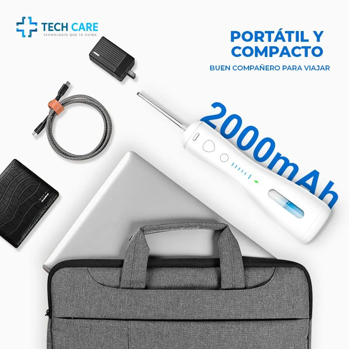 TECH CARE - Irrigador Bucal Dental Portátil 6 Modos + 4 Puntas + Estuche