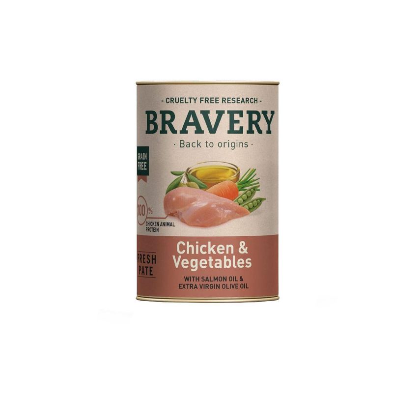 BRAVERY - Bravery Pollo y Vegetales Perros Adultos Lata 290gr