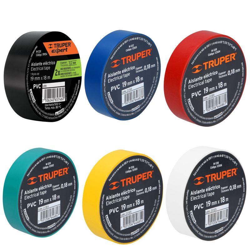 TRUPER - kit cinta aislante colores 6 unidades, 19mm x 18m Truper Expert