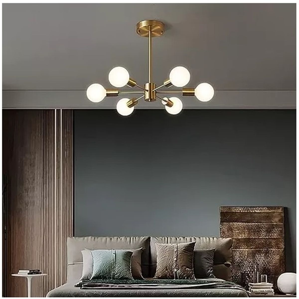 GENERICO - Lámpara de techo colgante araña color dorado - Incluye 6 focos