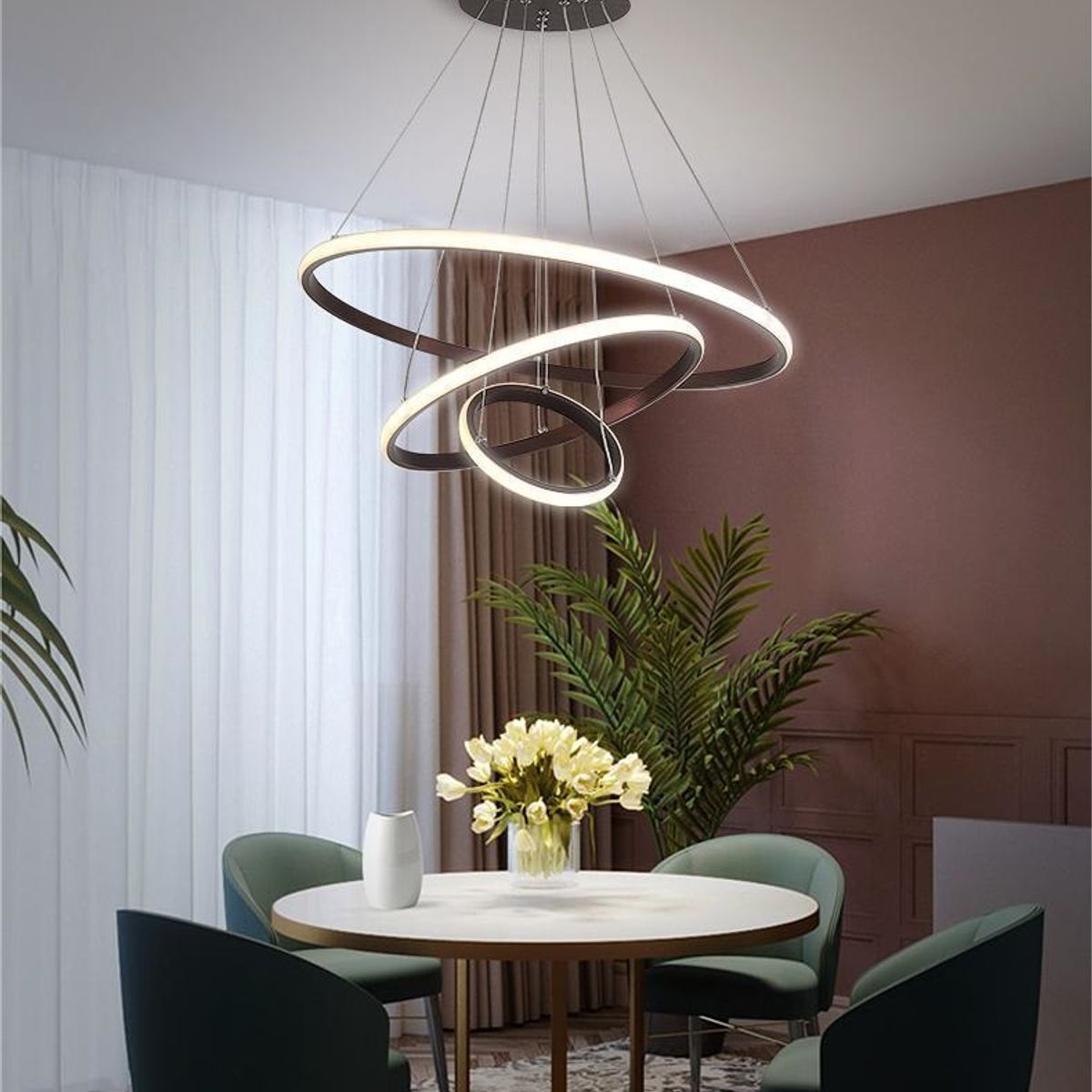 GENERICO - Lampara colgante led de 3 aros regulables incluye control remoto