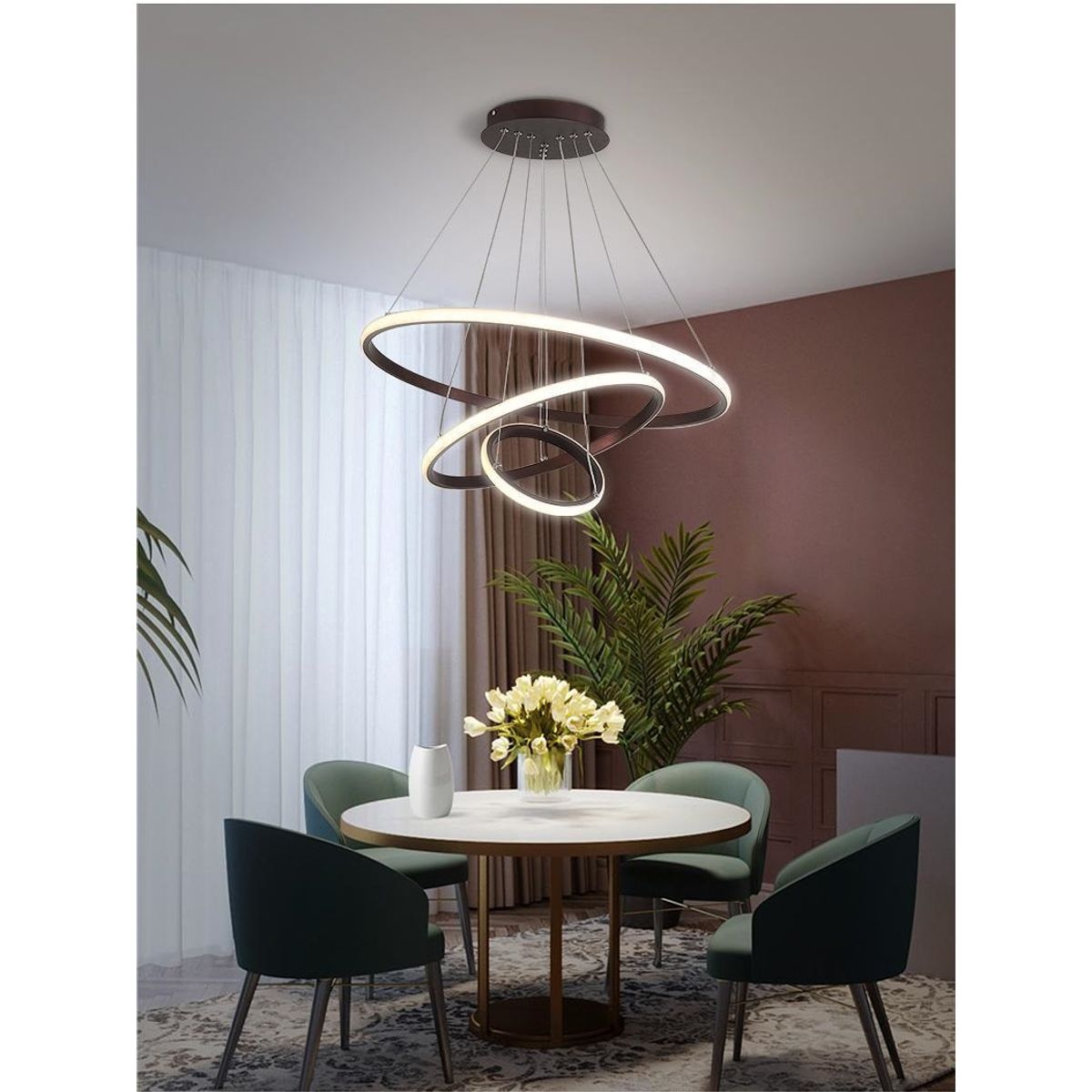 GENERICO - Lampara colgante led de 3 aros regulables incluye control remoto