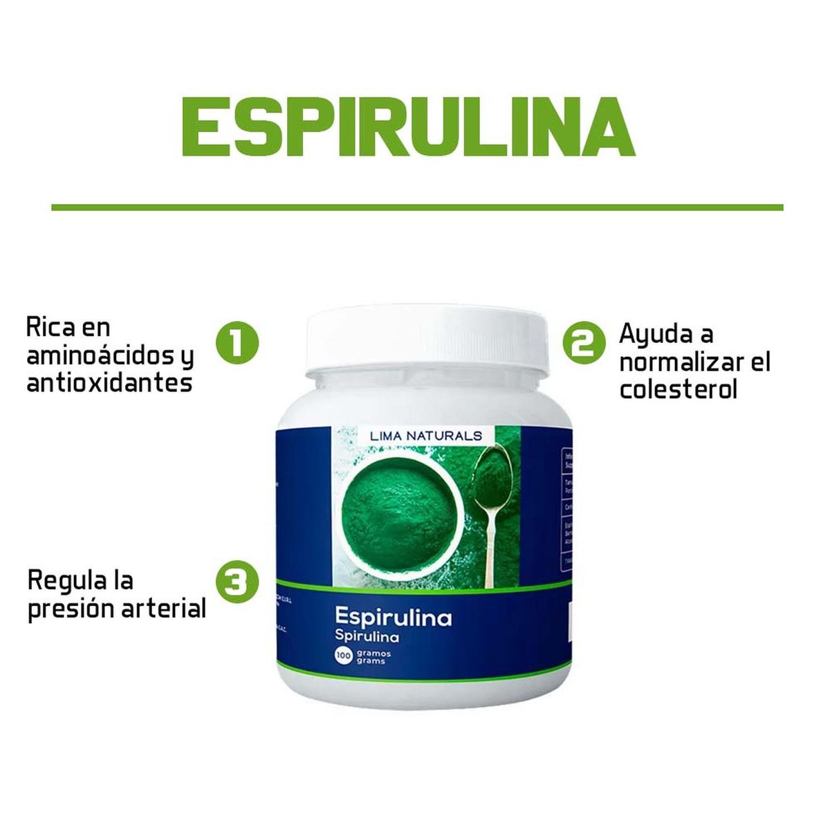 LIMA NATURALS - 01 Pomo Espirulina Lima Naturals 100 gr