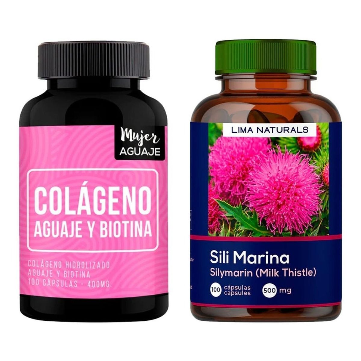 LIMA NATURALS - Colágeno, Aguaje & Biotina 100 Cápsulas + Silimarina 100 Cápsulas Lima Naturals