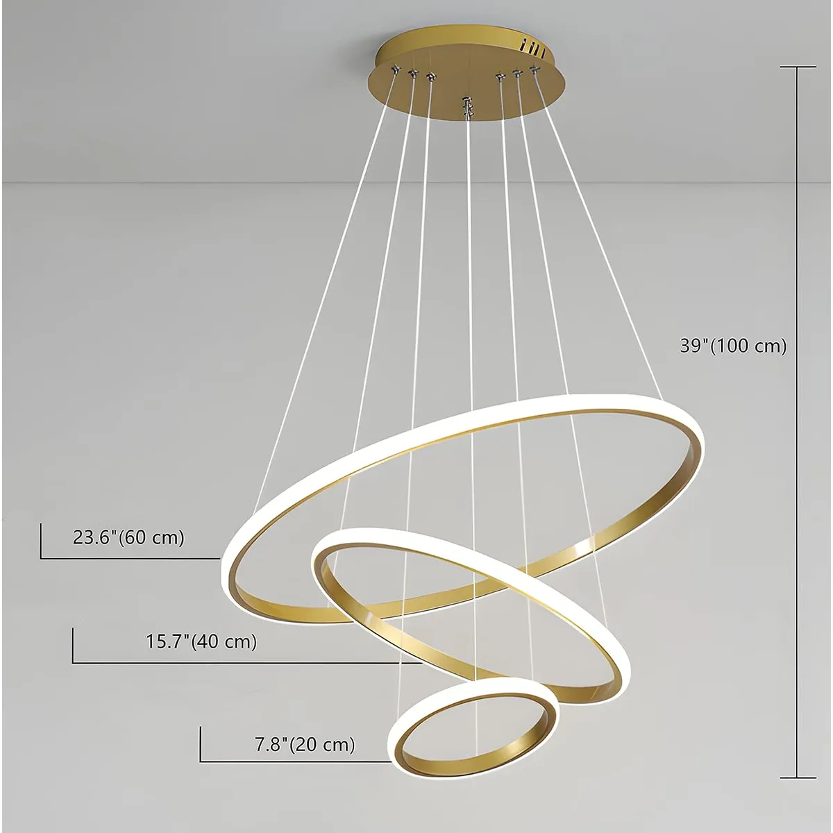GENERICO - Lampara colgante led 3 aros regulables incluye control remoto