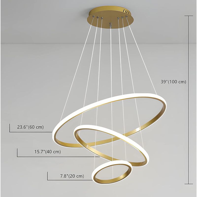 GENERICO - Lampara colgante led 3 aros regulables incluye control remoto