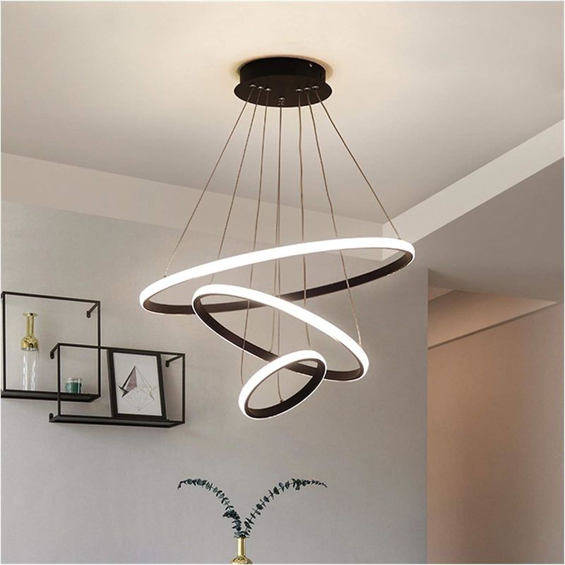GENERICO - Lampara colgante led 3 aros regulables negro incluye control remoto