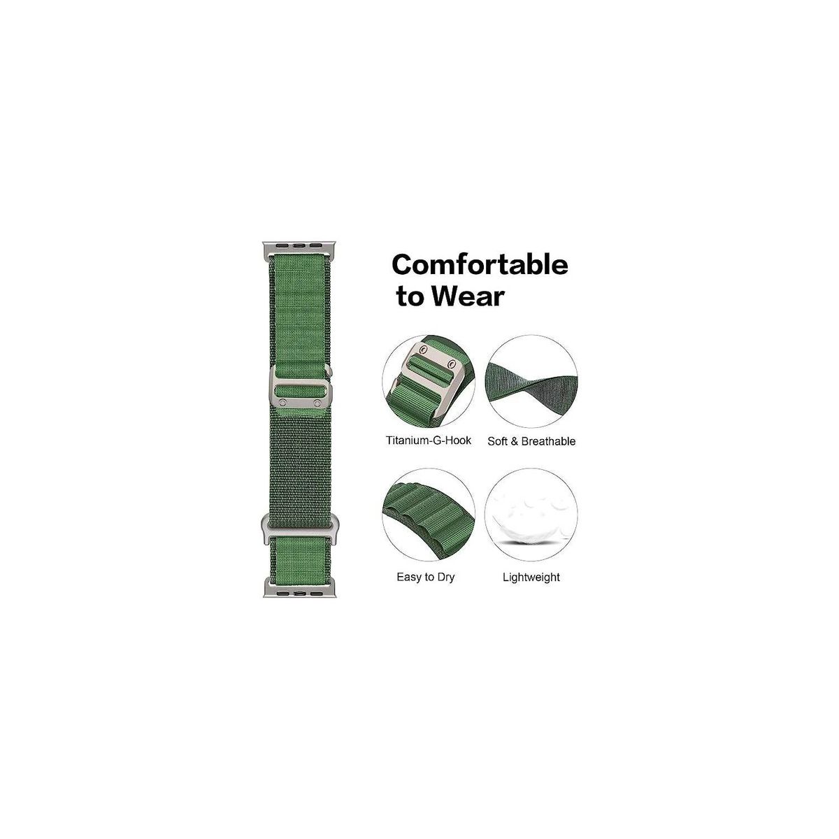 GENERICO - Correa de Nylon Para Apple Watch Verde 42mm 44mm 45mm 49mm