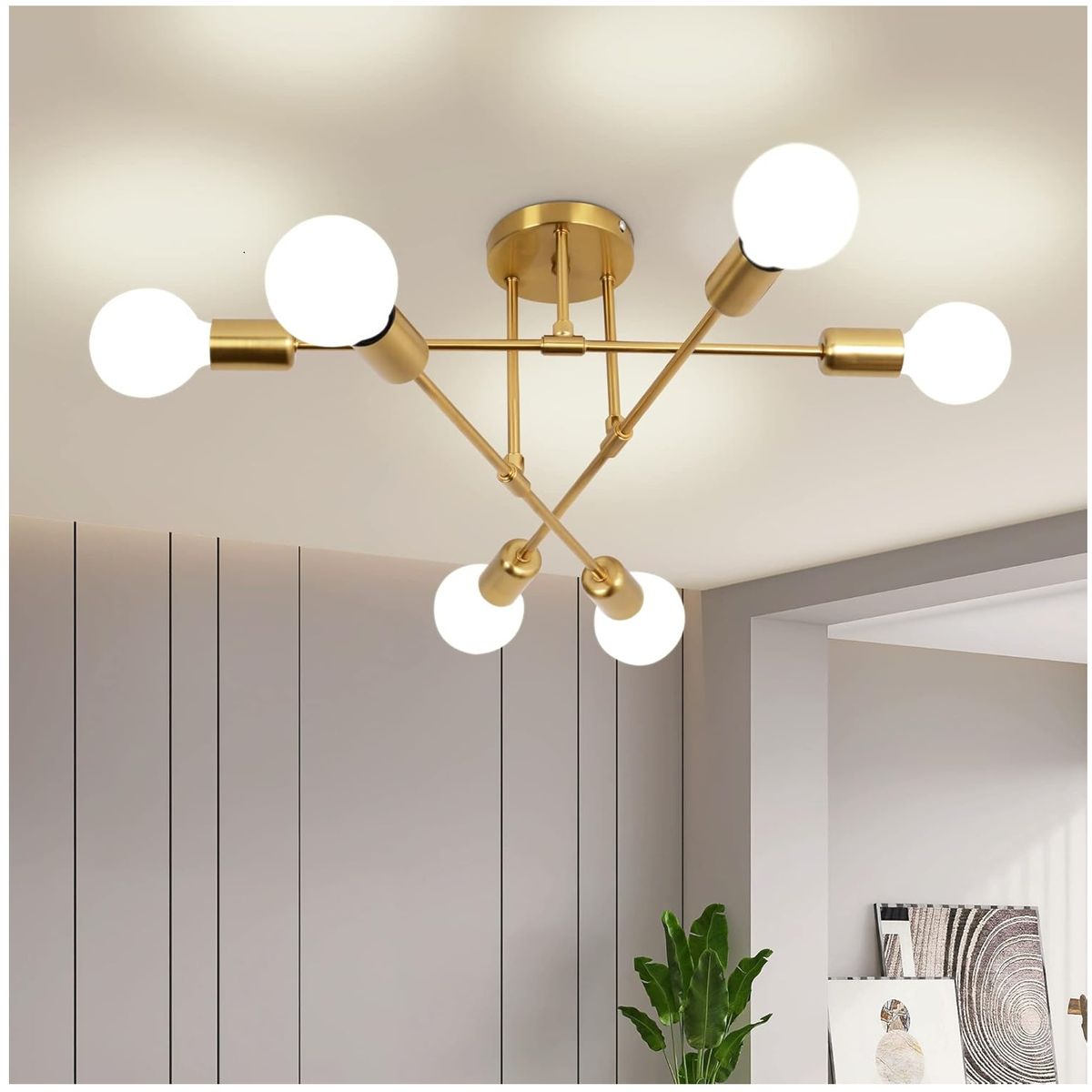 GENERICO - Lampara de Techo 6 Luces dorado - sin focos