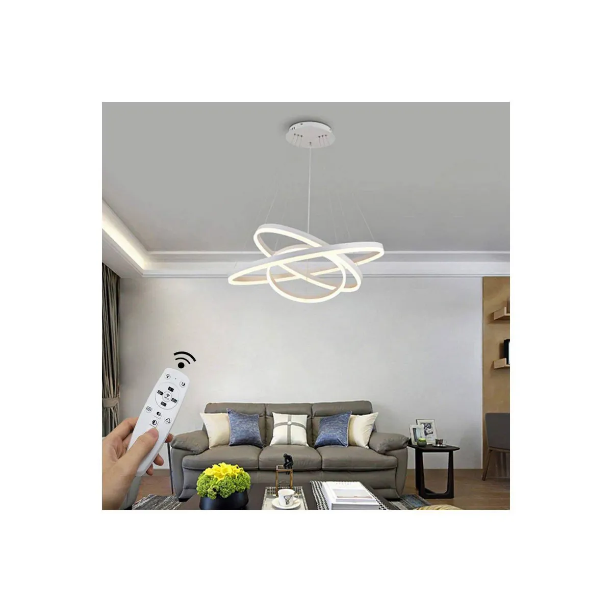 GENERICO - Lampara colgante led de 3 anillos regulables color blanco