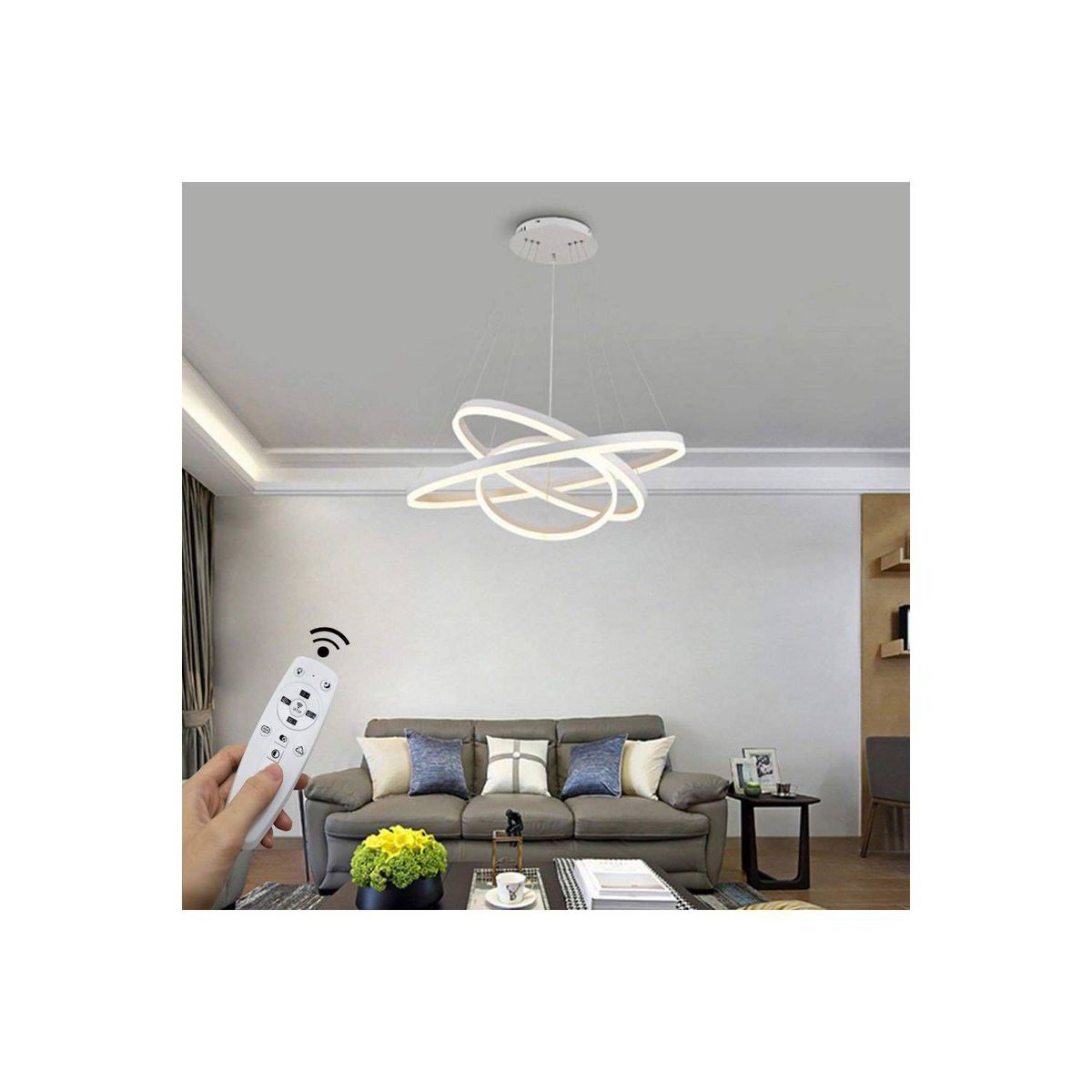 GENERICO - Lampara colgante led de 3 anillos regulables color blanco