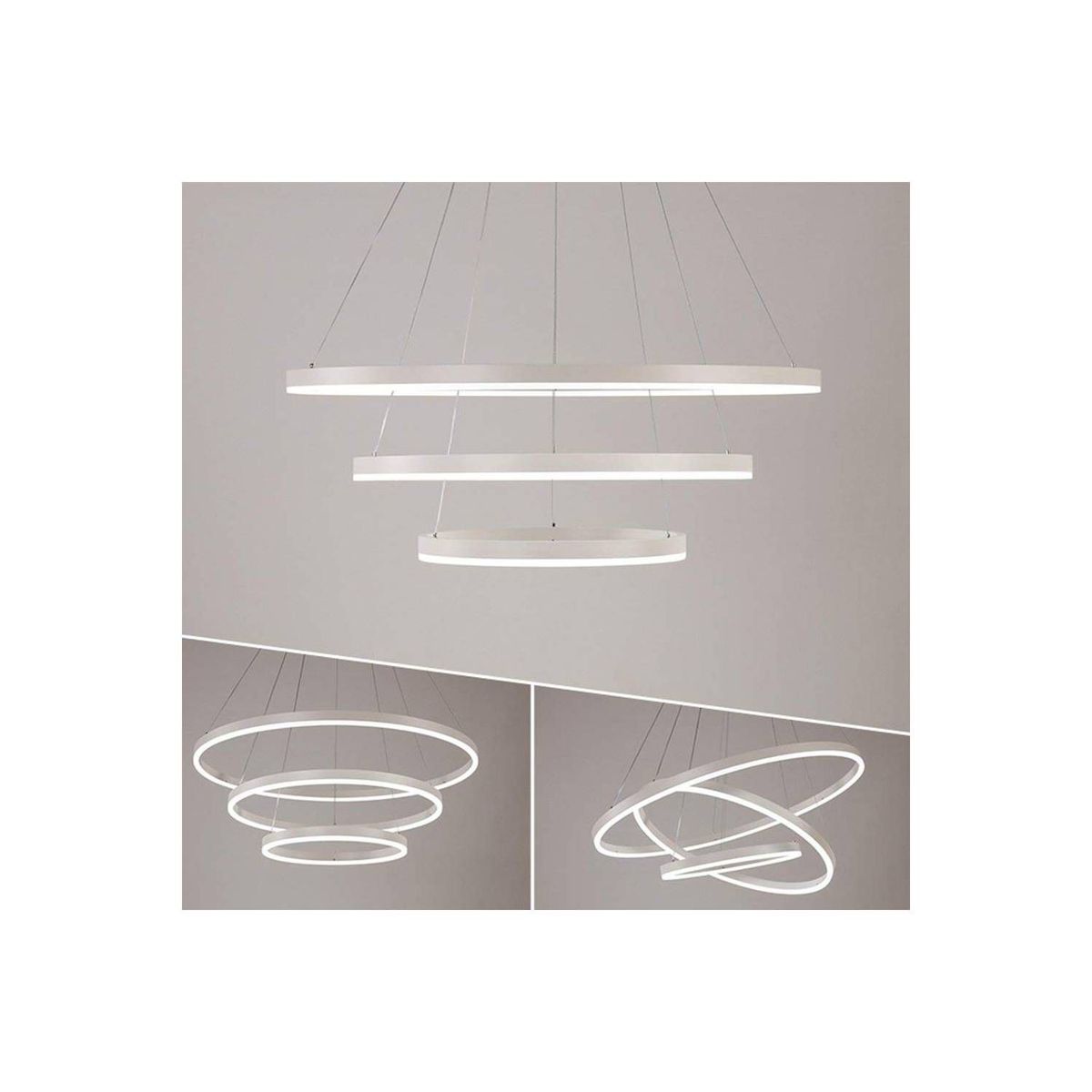 GENERICO - Lampara colgante led de 3 anillos regulables color blanco