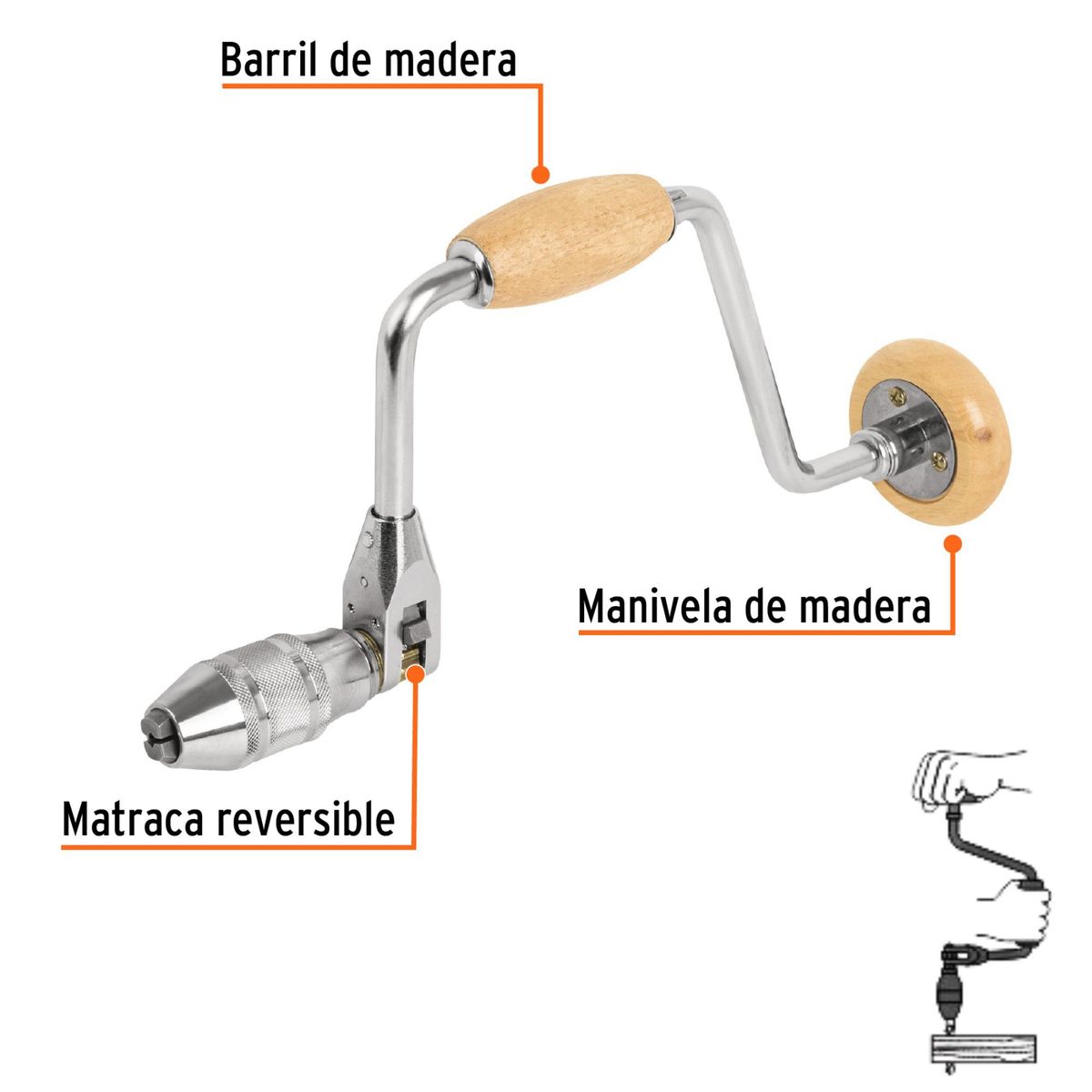 TRUPER - Berbiquí perforador manual 12 perilla de madera Truper