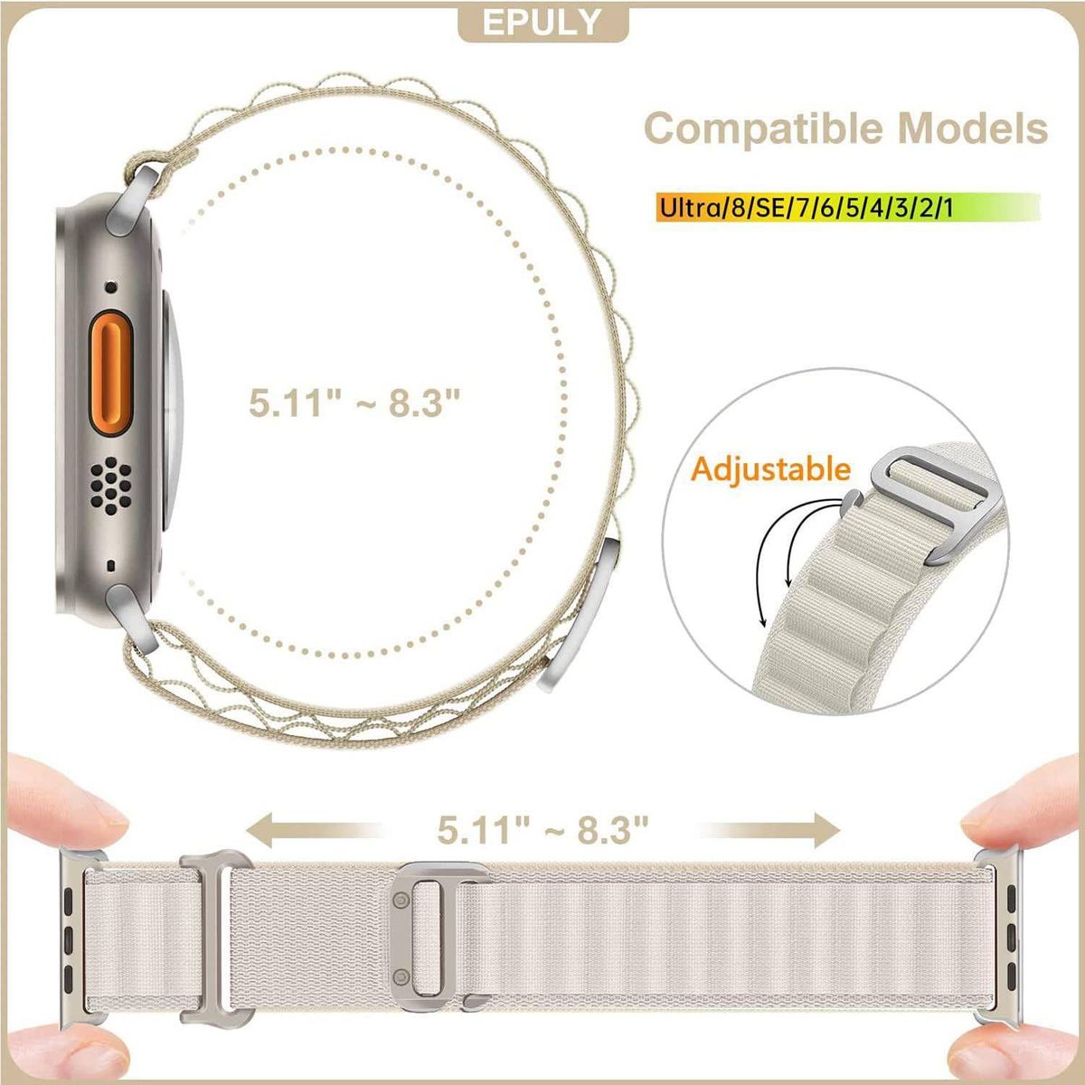 GENERICO - Correa de Nylon Para Apple Watch Blanco  42mm 44mm 45mm 49mm