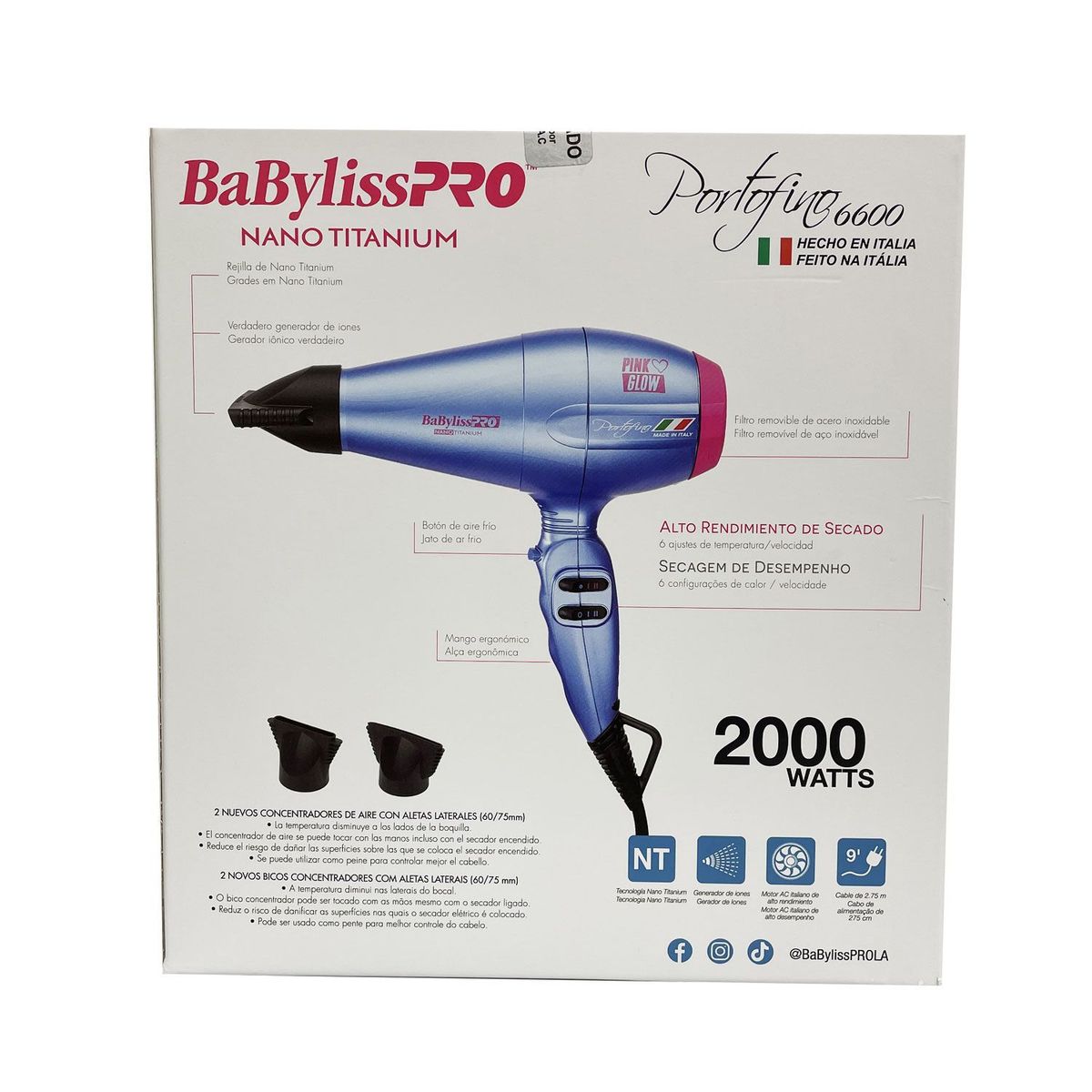 BABYLISS PRO - Secadora BaBylissPRO Portofino Blue Pink