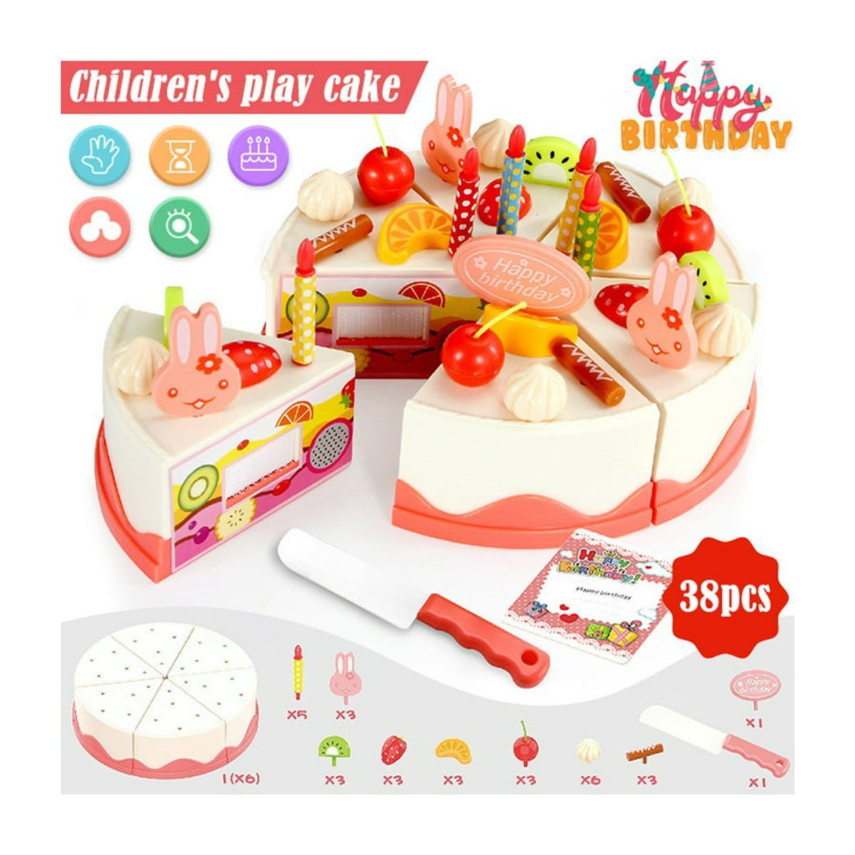 GENERICO - JUGUETE DE TORTA DE CUMPLEAÑOS DIDACTICA 38 PCS PARA NIÑOS