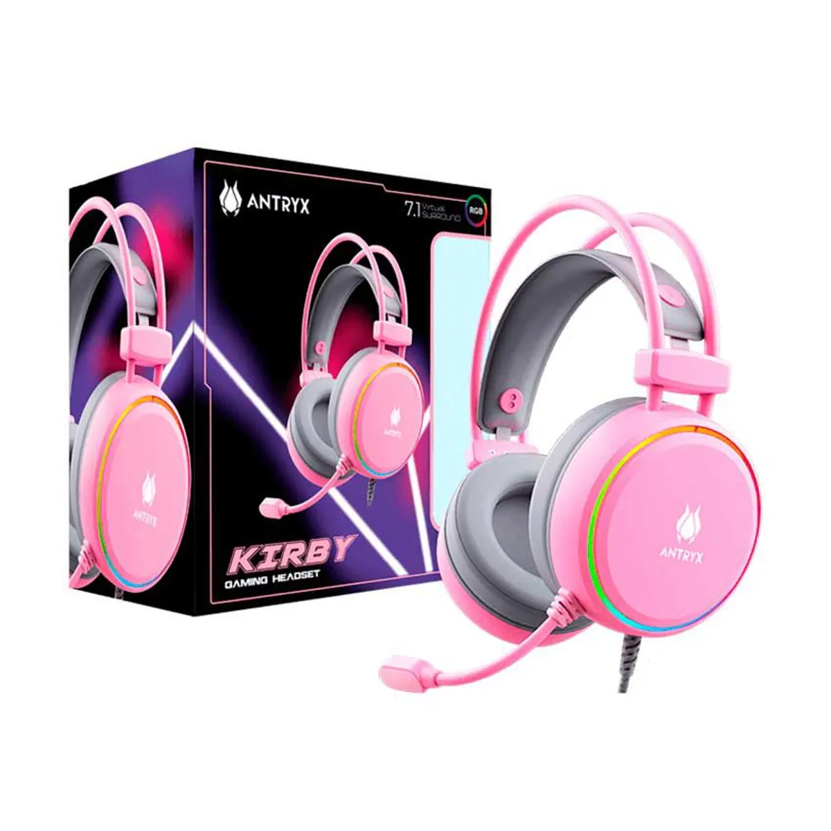 ANTRYX - Audífono Gamer Antryx KIRBY 7.1 VIRTUAL USB-C Luz RGB - Rosado