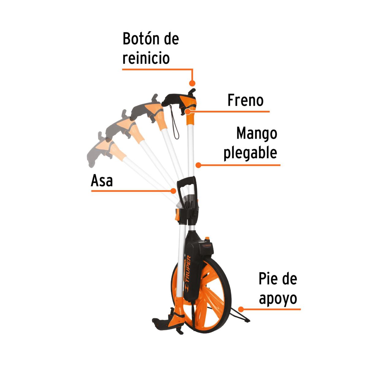 TRUPER - Odómetro medidor de distancia rueda medidora 12 pulgadas Truper