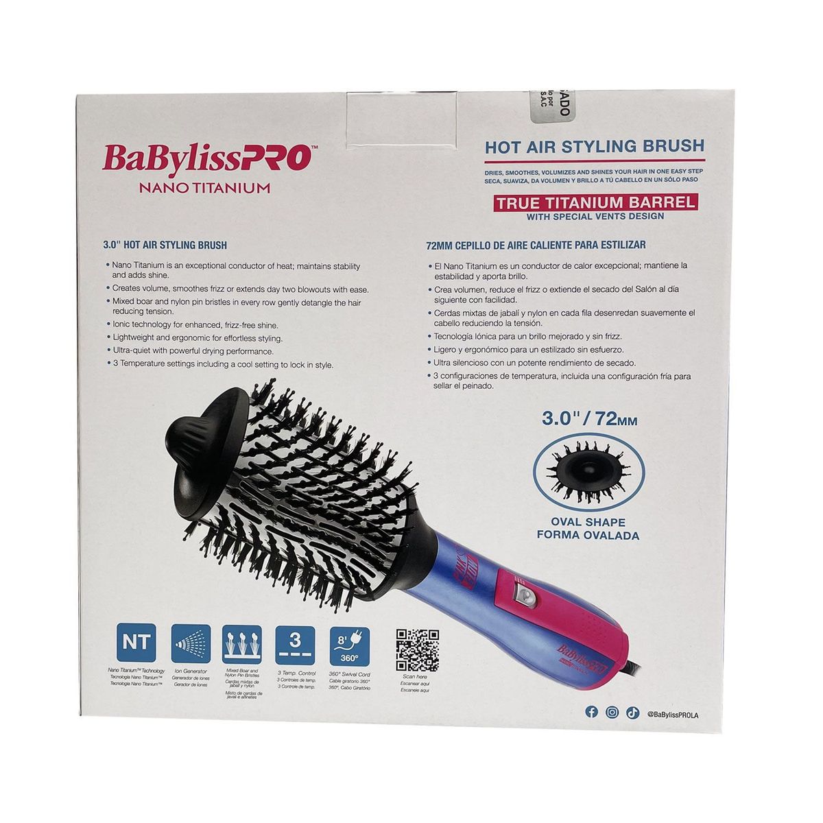 BABYLISS PRO - Cepillo Eléctrico De Aire Caliente BaBylissPRO 3″ Blue Pink