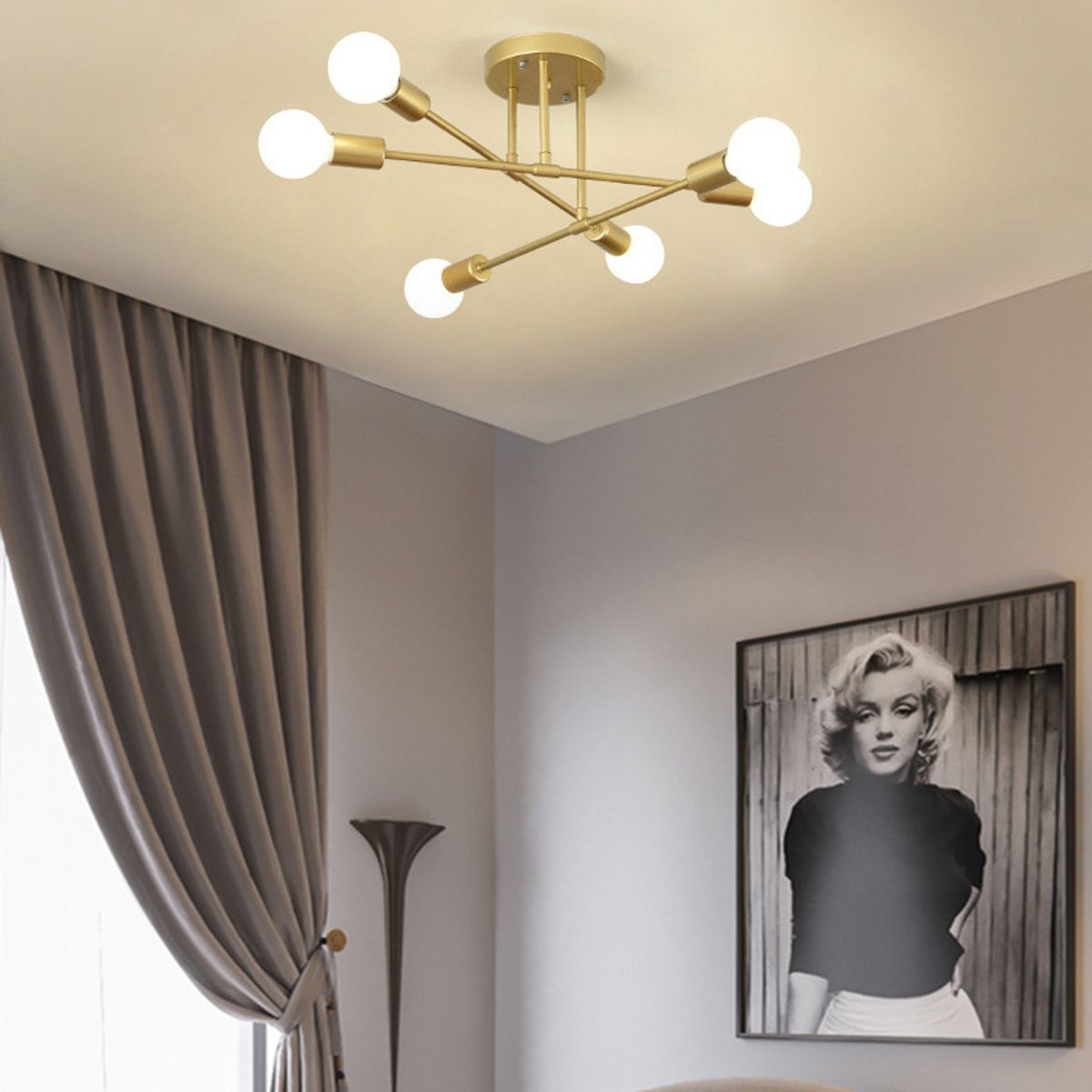 GENERICO - Lámpara colgante modelo araña color dorado - Incluye seis bombillas