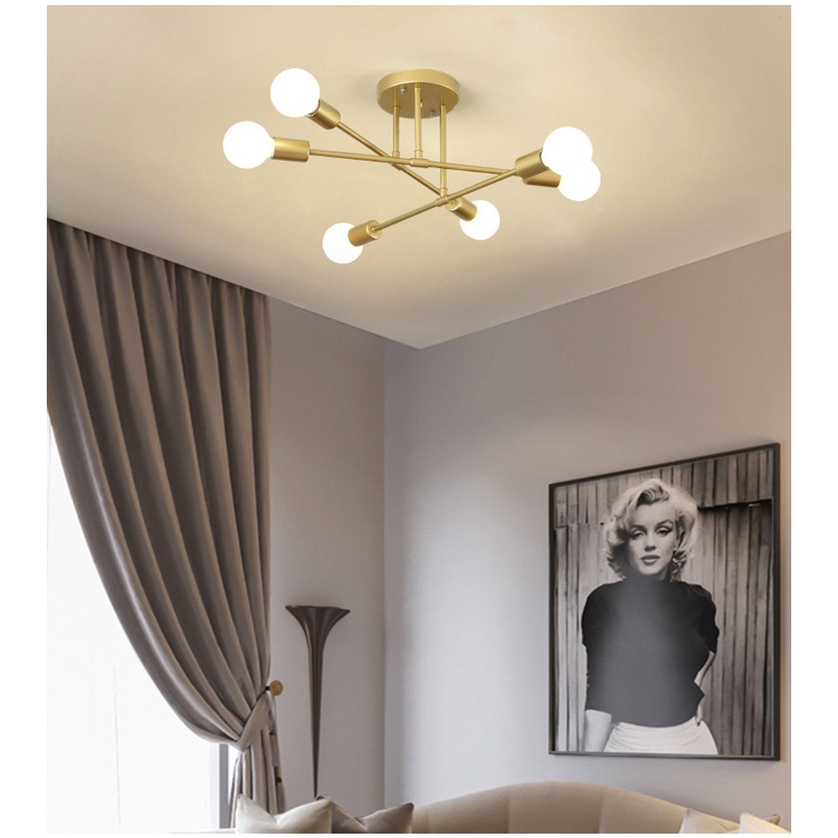 GENERICO - Lámpara colgante modelo araña color dorado - Incluye seis bombillas