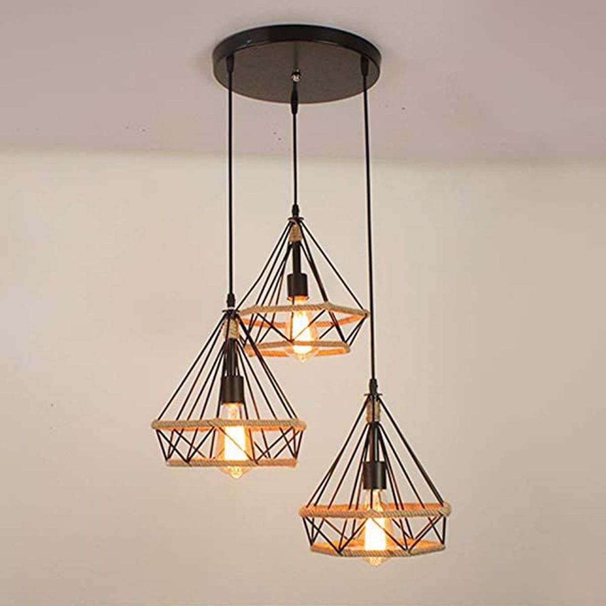 GENERICO - Lámpara colgante triangular modelo rustico incluyen focos