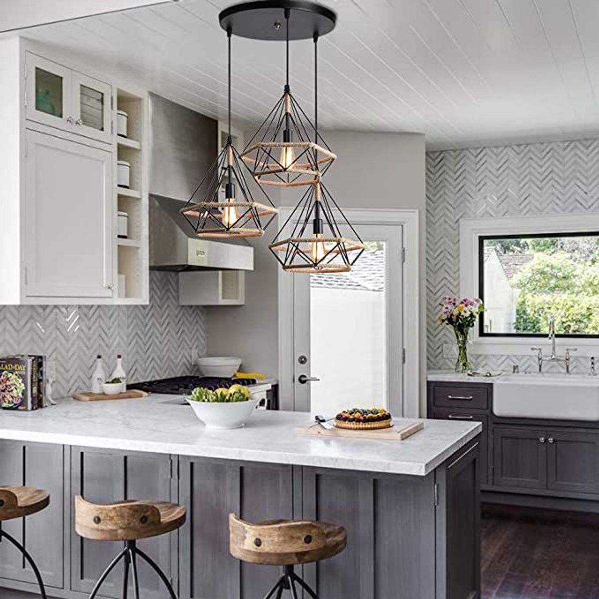 GENERICO - Lámpara colgante triangular modelo rustico incluyen focos