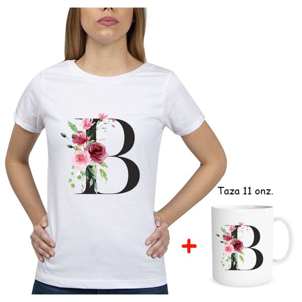 GENERICO - Combo Polo Mujer Abecedario floreado  Taza floreado Letra B.