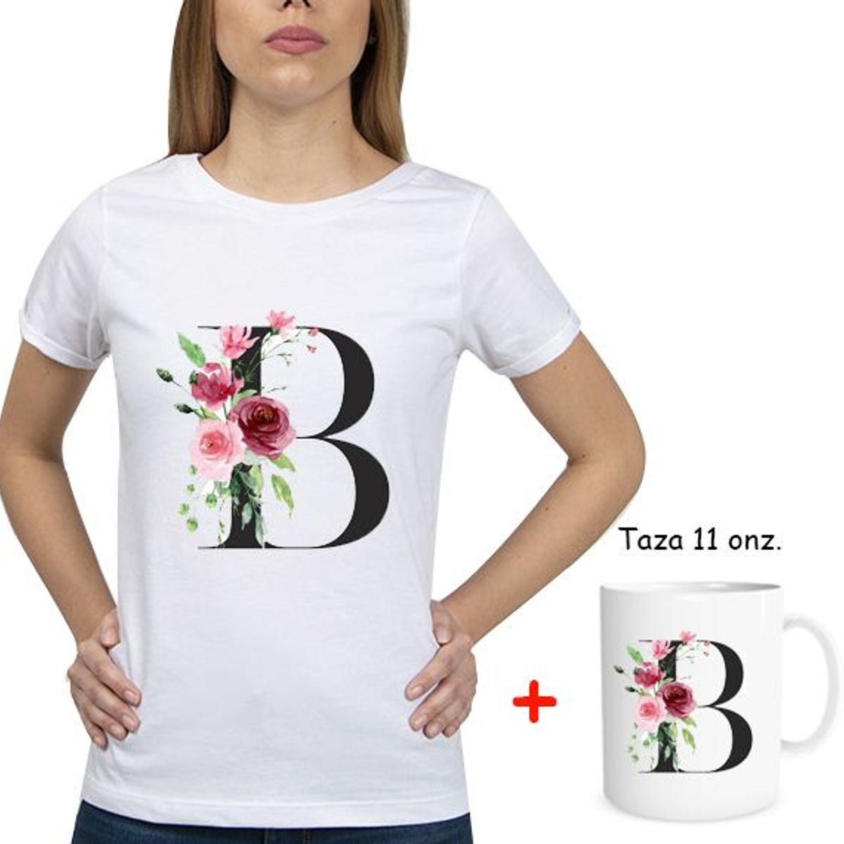 GENERICO - Combo Polo Mujer Abecedario floreado  Taza floreado Letra B.