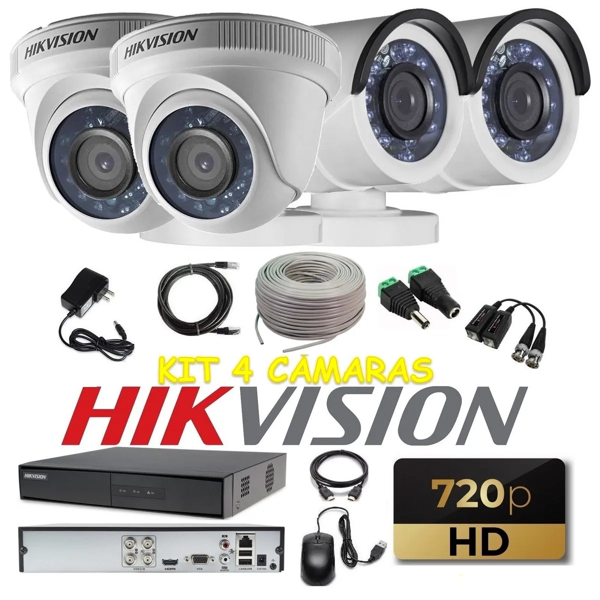 HIKVISION - kit 4 Cámaras Seguridad HD Hikvision + Cable