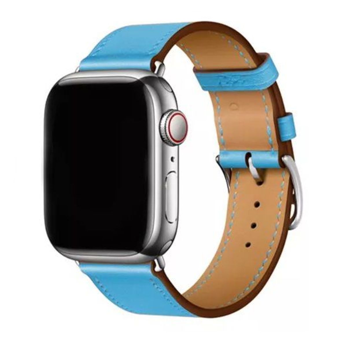 GENERICO - Correa De Cuero Celeste Para Smartwatch Y Watch 42-44-45mm