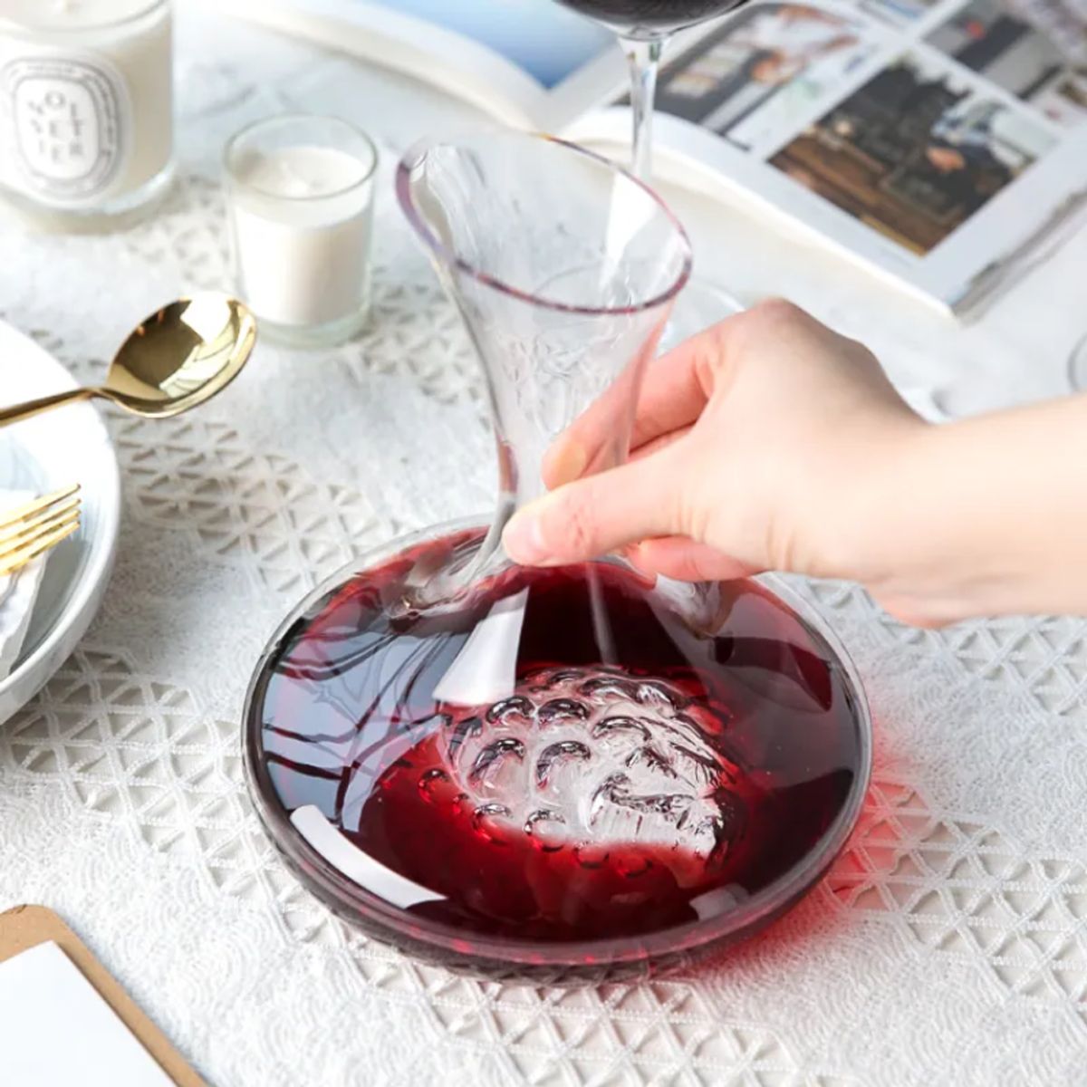 INSPIRA - Decantador Jarra de Vidrio para Vino con Asa