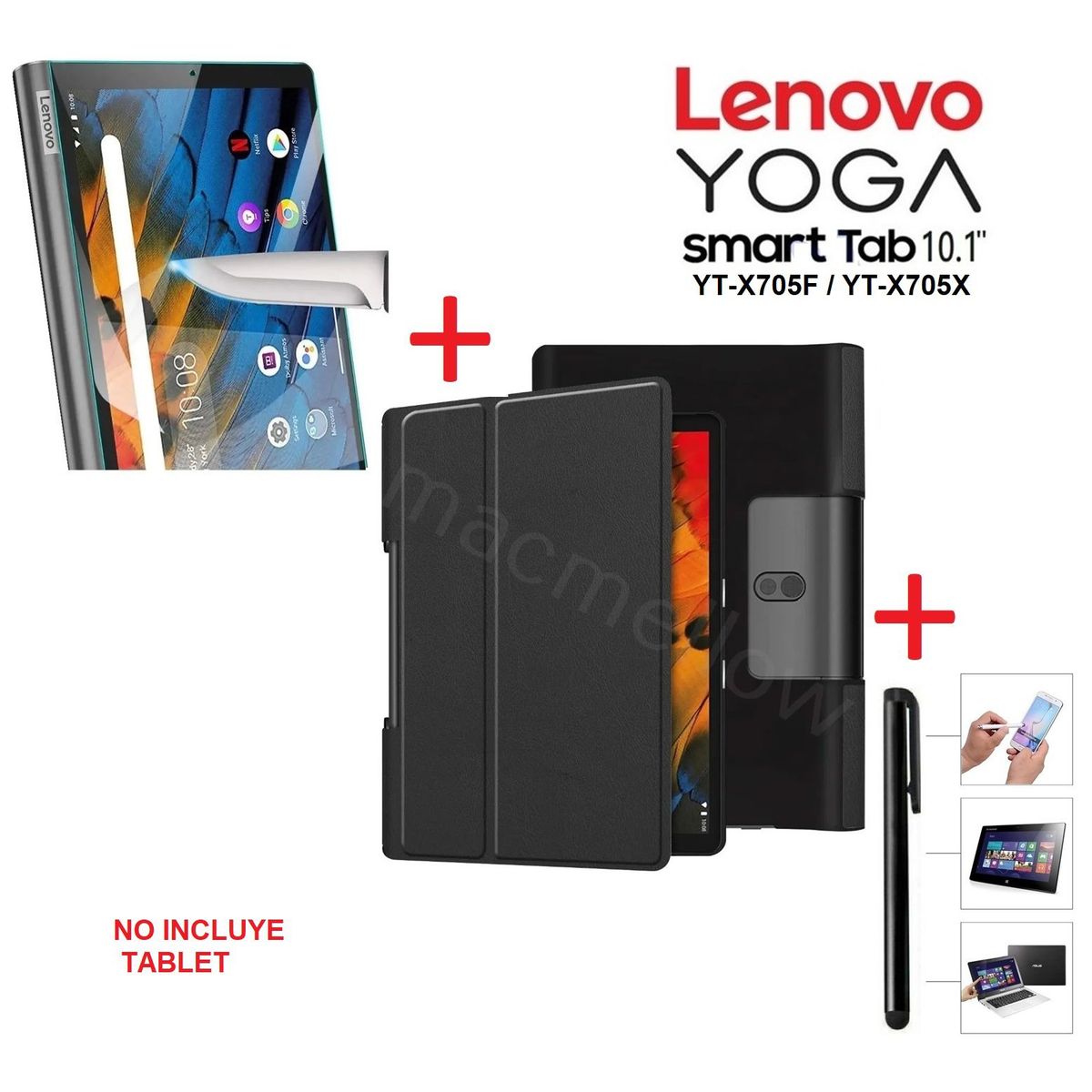 GENERICO - Case Magnética + Mica Vidrio + Lápiz para Lenovo Yoga Tab 10.1 YT-X705